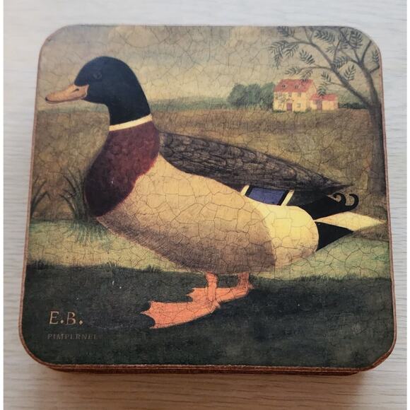 COASTERS-VINTAGE E.B. PIMPERNEL-Duck-Mallard-Cork Backing-Set of 6 - Picture 10 of 10